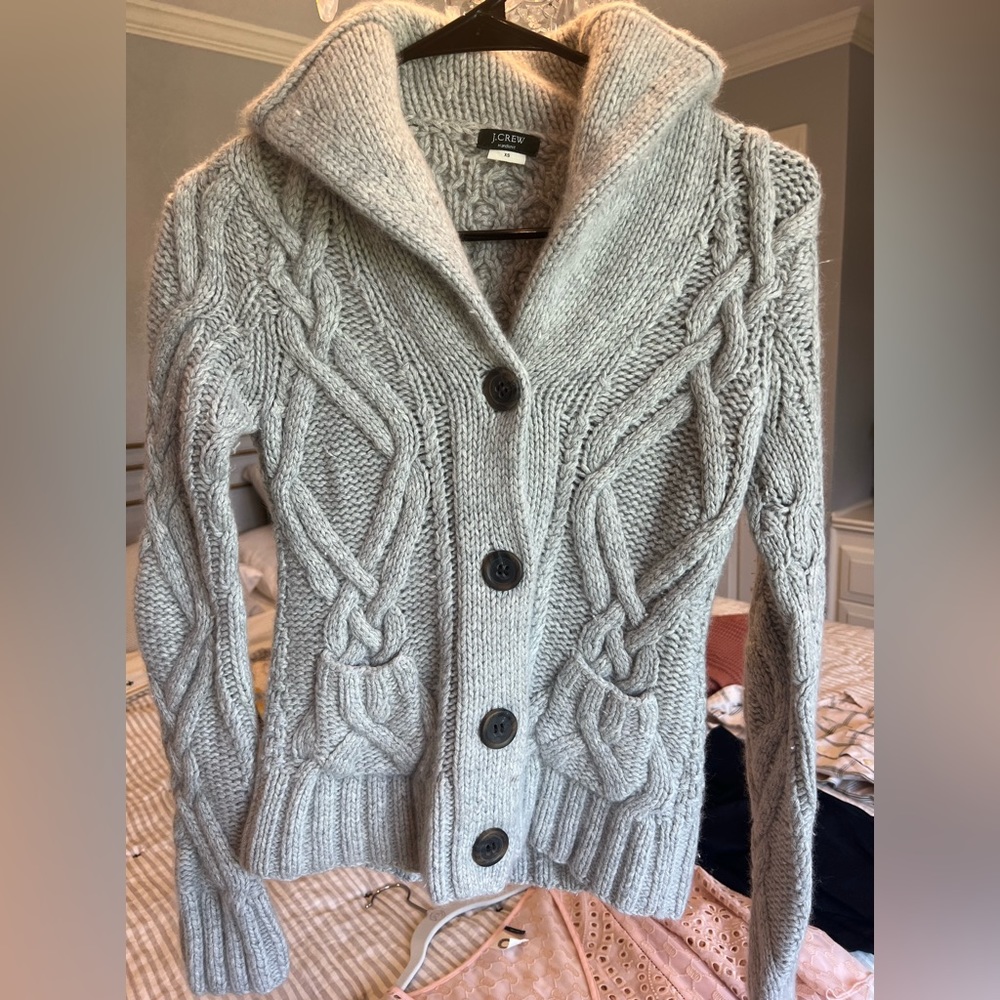 Grey jcrew cashmere cableknit cardigan
